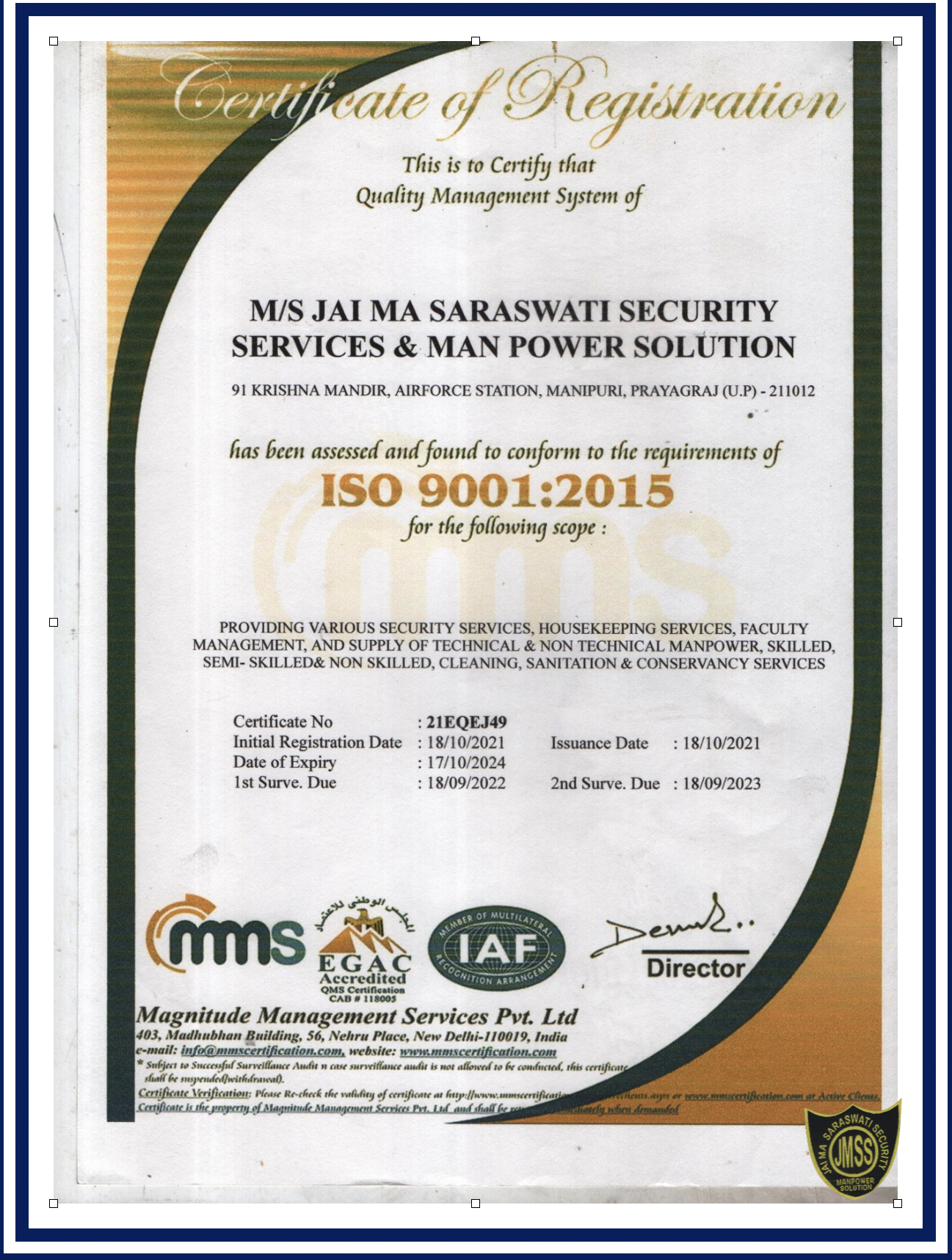 ISO 9001 Quality Certificate